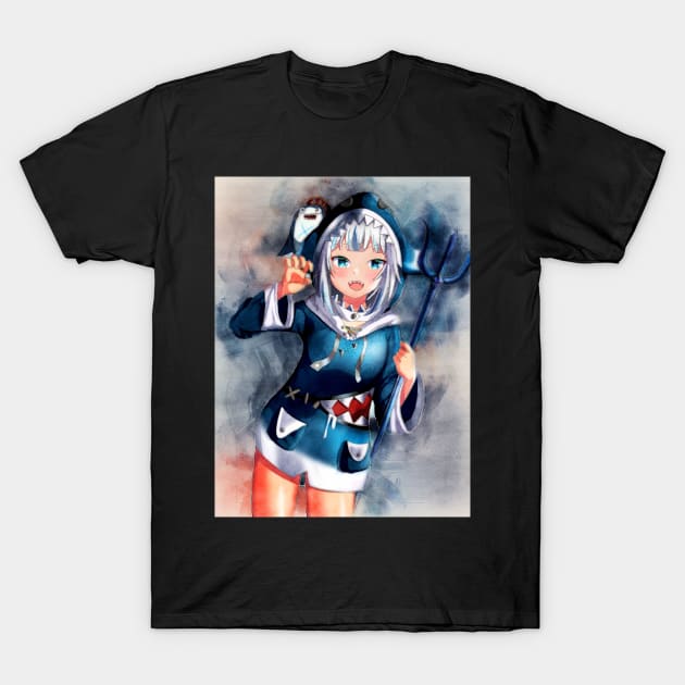 Gawr Gura Anime Watercolor T-Shirt by Isamu Studio